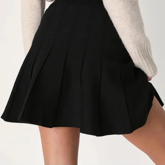 Lulus Til We Pleat Again Black Black Knit Mini Skater Skirt - Picture 2 of 3
